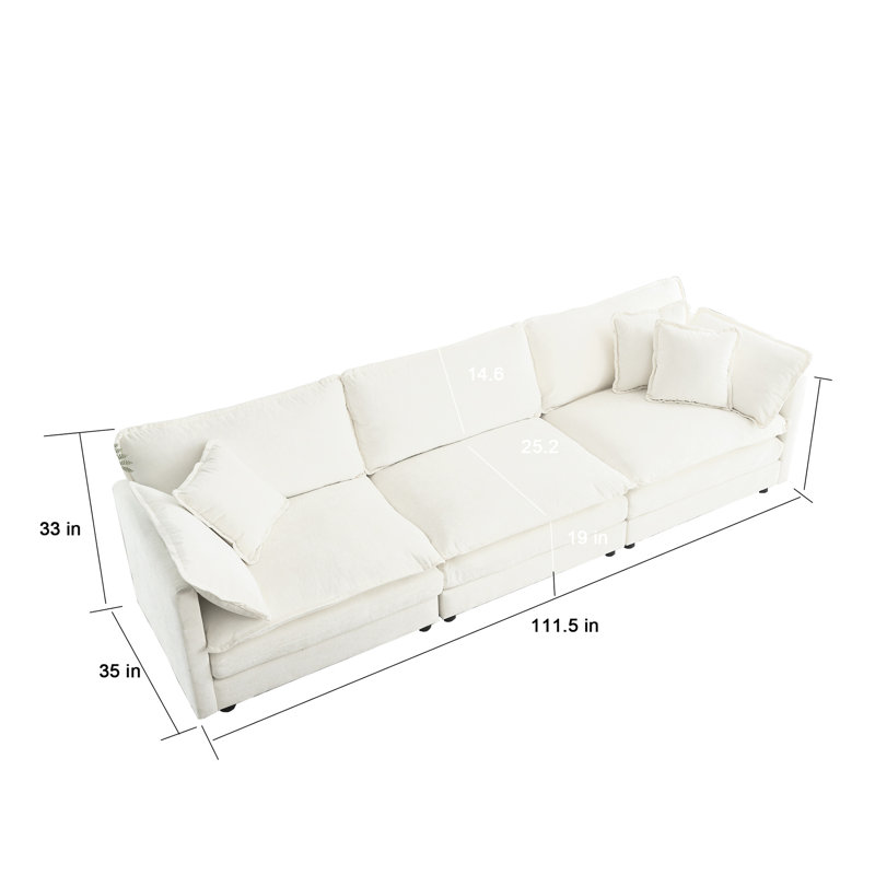 3 modulaires blancs pour la décoration intérieure - avec structure et tissu chenille avec bois confortable