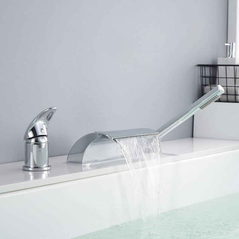 Bathtub Faucet Deck Mount, Bath Tub Faucet with High Flow Waterfall Spout, Chrome