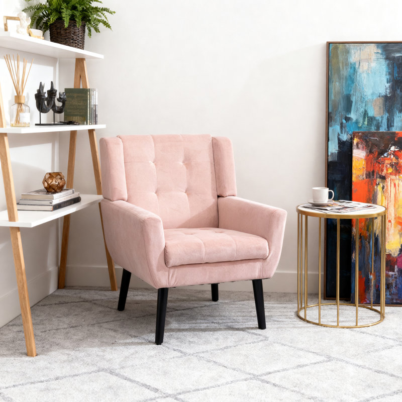 Tufted Upholstered Wide Back Armchair（Set of 2）, Pink Velvet