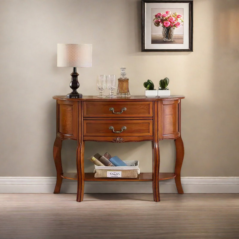 Console demi-ronde en bois massif, H 34,65 po x l 47,24 po x P 13,78 po, Brun