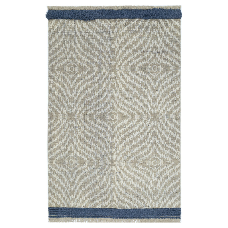 Tapis beige noué à la main Sunrise, Rectangle 7 pi 6 po x 9 pi 6 po