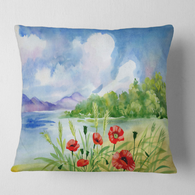 Housse et insert de coussin Tulipes sur la berge près d'une rivière Mountain, 18" x 18"
