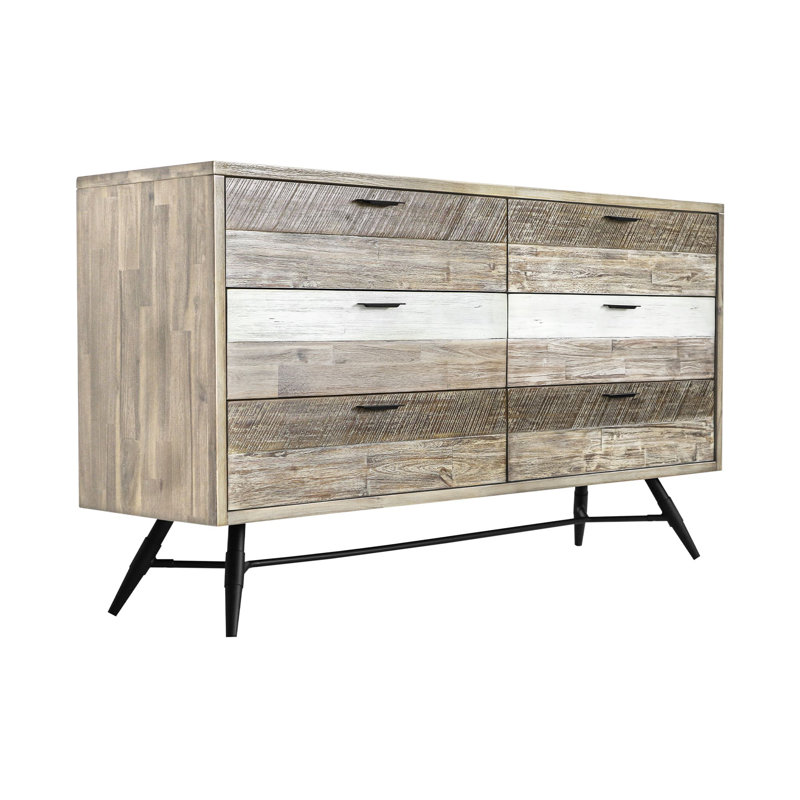 Bridges 6 Drawer Dresser In Two Tone Acacia Wood