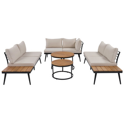 Outdoor Lounge With Iron And Powder-coated Legs - Beige Sectional Frame Wood Shelves