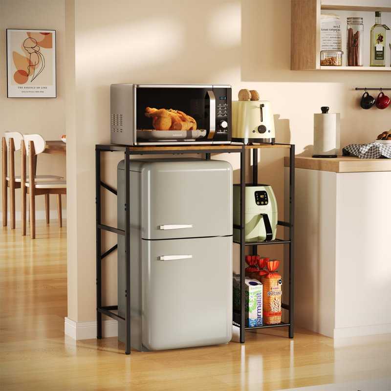 Mini Fridge Stand With Storage Shelves