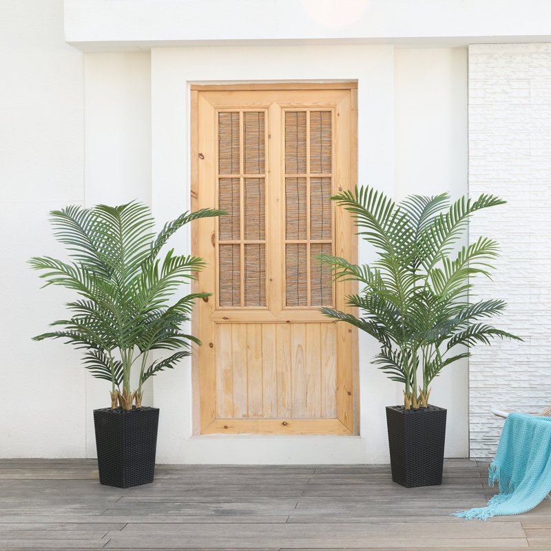 Adcock UV Resistant Artificial Palm Tree, Faux Palm Tree with Decorative Base for Indoor Outdoor, Black