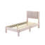 Lit simple rose de style contemporain avec tête de lit tapissier nervurée et conception discrète à profil bas pour la décoration de la chambre à coucher-622689074-622689072