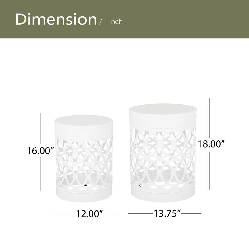 Outdoor Metal S/2 End Table, White