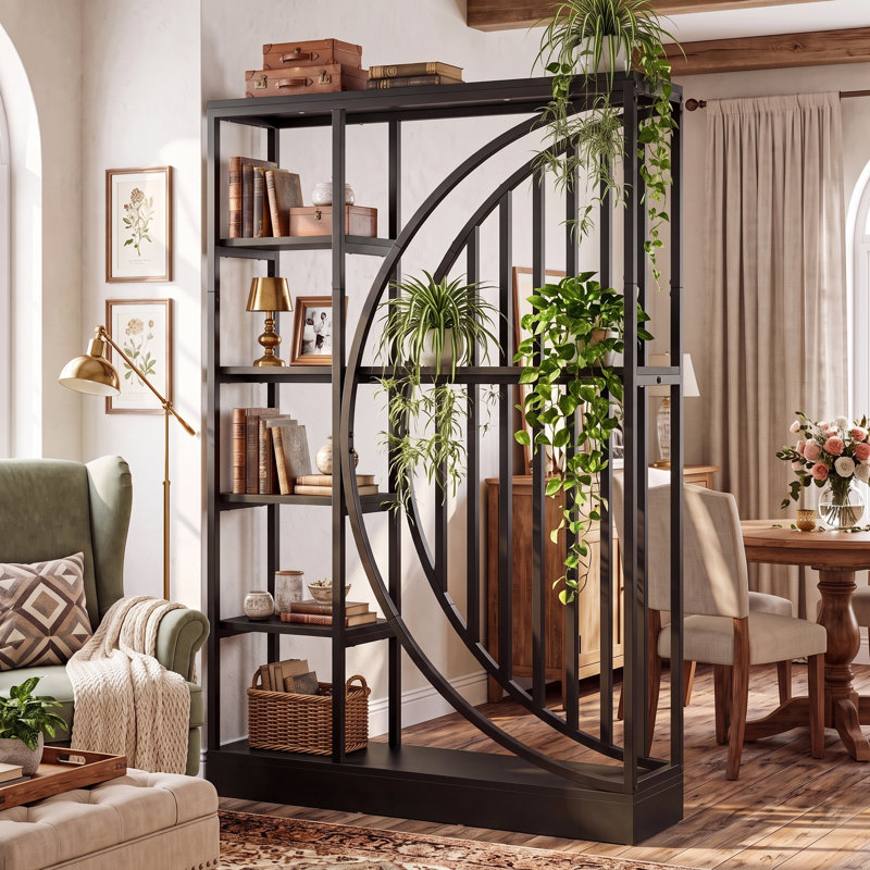 Cloison de 70,9 po de hauteur avec tablettes de rangement à 5 niveaux, Simple, Noir