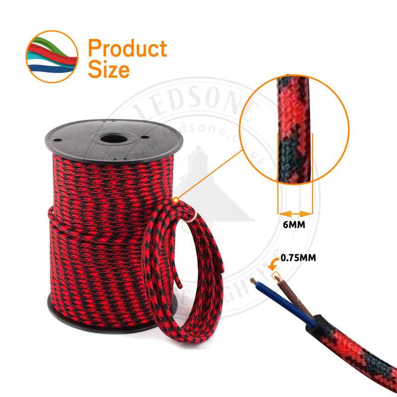 Alasia Cord - Fabric Cable 1m 2 Core Round Electrical Wire for Lamps, Grey