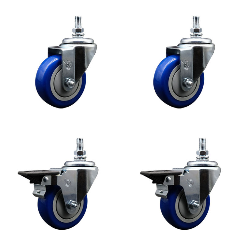 Ensemble de roulettes à tige filetée 3,5 pouces 3,5 pouces 2 pouces SCC, Bleu