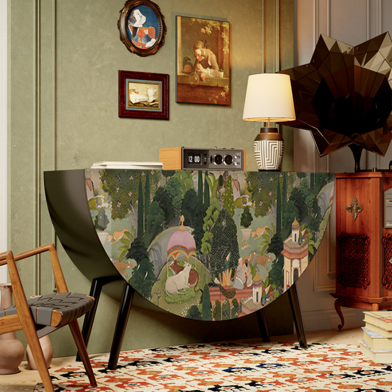 Buffet peint en demi-lune, Noir/vert
