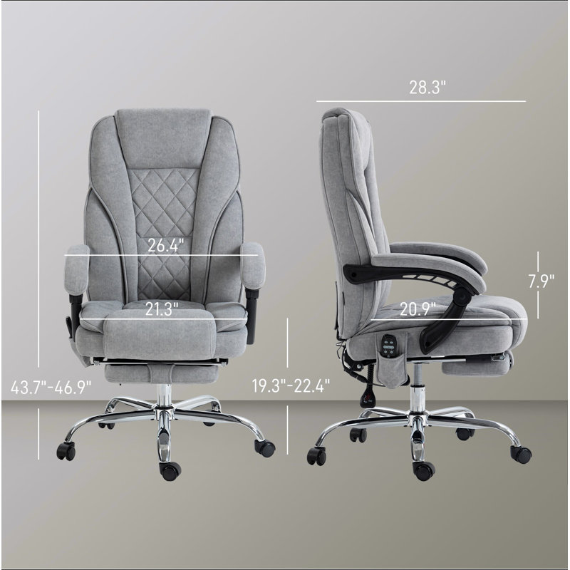 Fauteuil inclinable chauffant, fauteuil de bureau de massage à hauteur réglable, repose-pieds