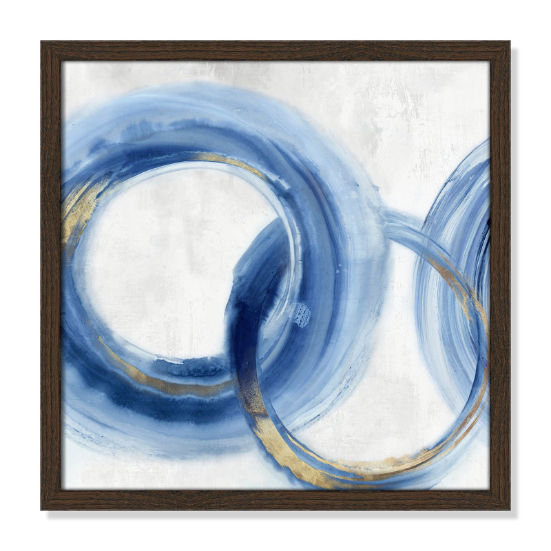«Blue Cosmic Cascade II» par Emma Peal, H 17 po x l 17 po x P 0,75 po, Papier avec cadre photo noyer, Pas de tapis