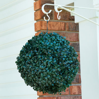  Solar Powered LED Faux Topiary Ball Pair 2 Pre-lit Artificial Boxwood Balls with Rechargeable Battery Outdoor Greenery Decor by Pure Garden