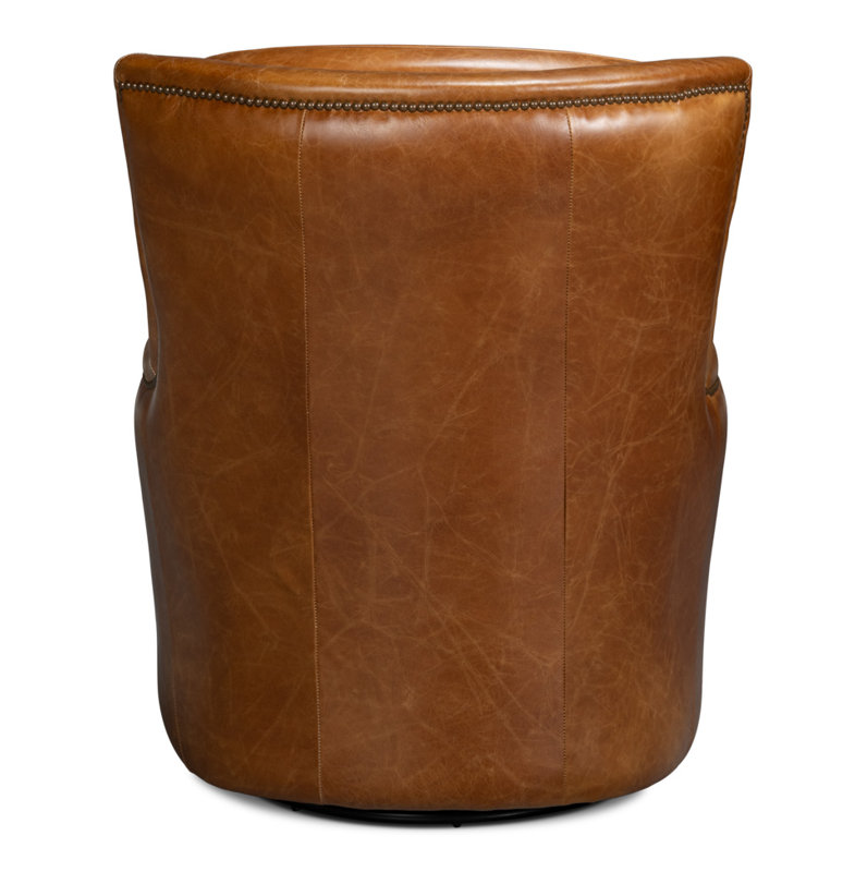 Baker Swivel Club Chair, Brown Genuine Leather