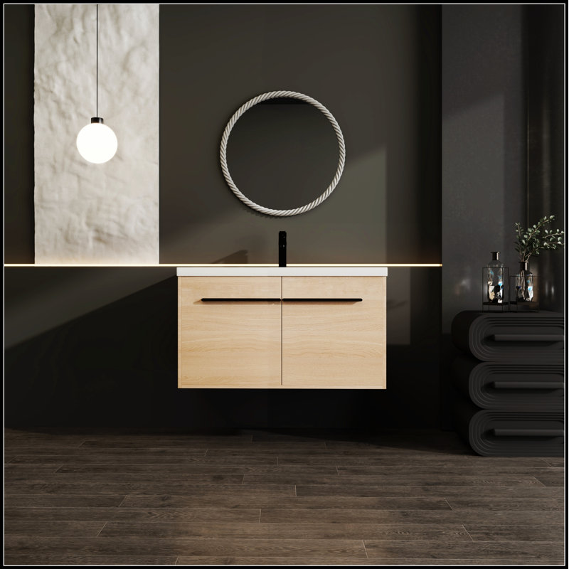 Meuble-lavabo de 24 po en chêne durable avec lavabo de comptoir en résine et deux portes, parfait pour les environnements humides