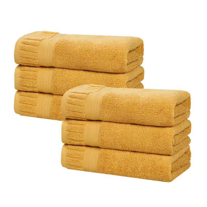 Ensemble de serviettes en coton doux à densité moyenne Venice Zero Twist, Gold, Hand Towels - 6 Pack