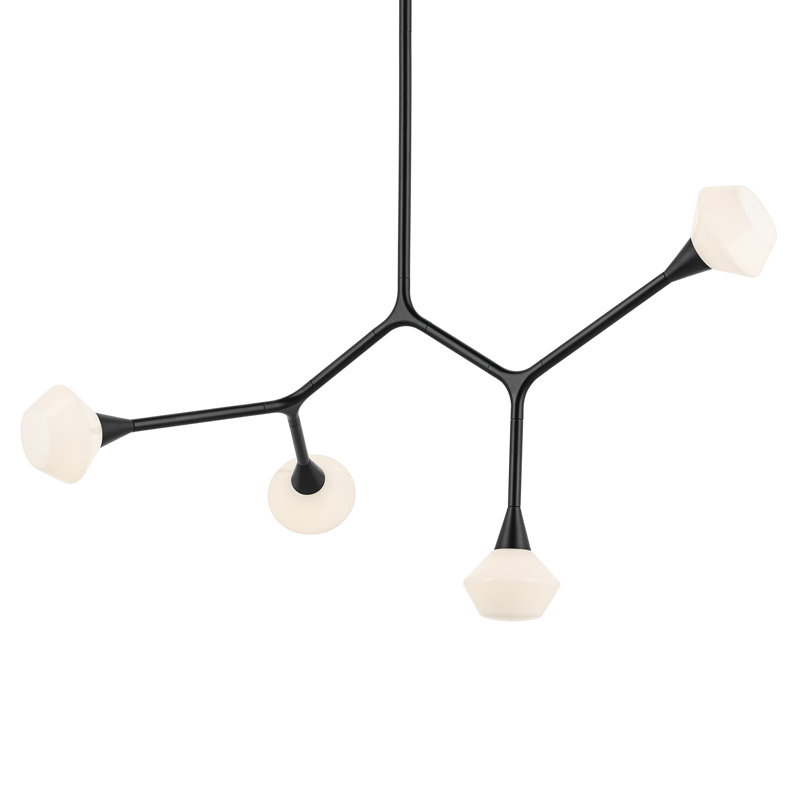 Lustre convertible moderne ajustable avec verre opale, H 19,75 po x l 5,25 po x P 39,5 po, Noir satiné, 4