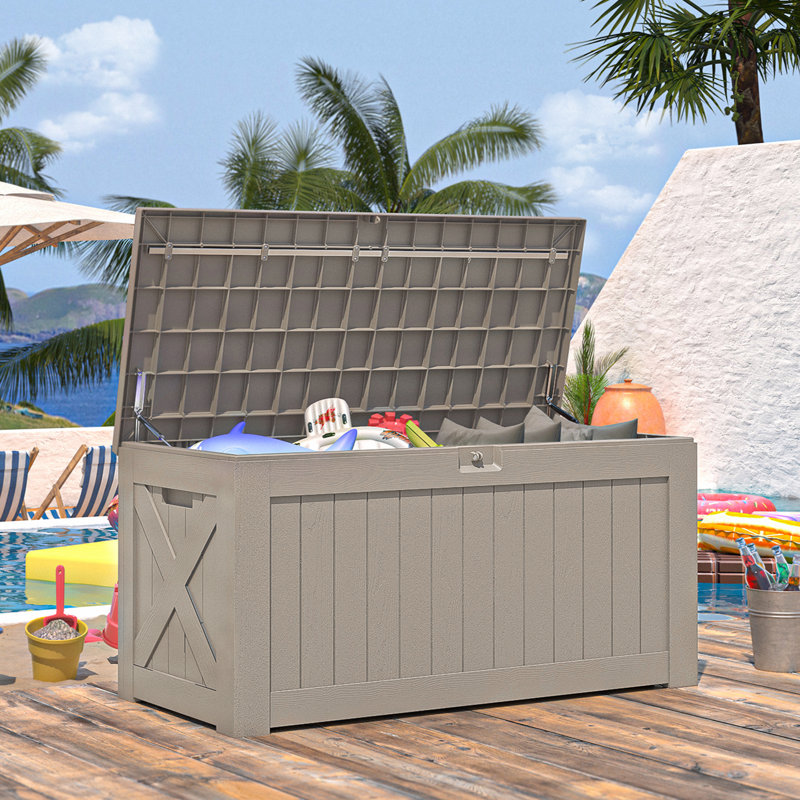 120 Gallons Water Resistant Lockable Deck Box, Light Brown