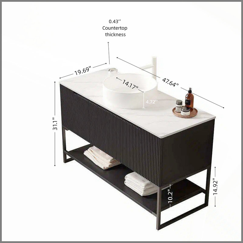Meuble-lavabo autoportant de 48 po avec lavabo 48 po avec lavabo, meuble-lavabo autoportant avec 3 portes et tablette ouverte