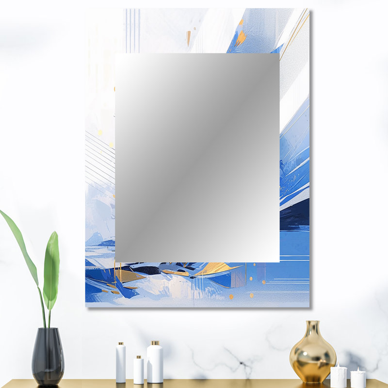 Bleu blanc cubiste kaléidoscope II - miroir décoratif cubique, miroir mural bleu, impression d'art en métal, 40 po x 30 po