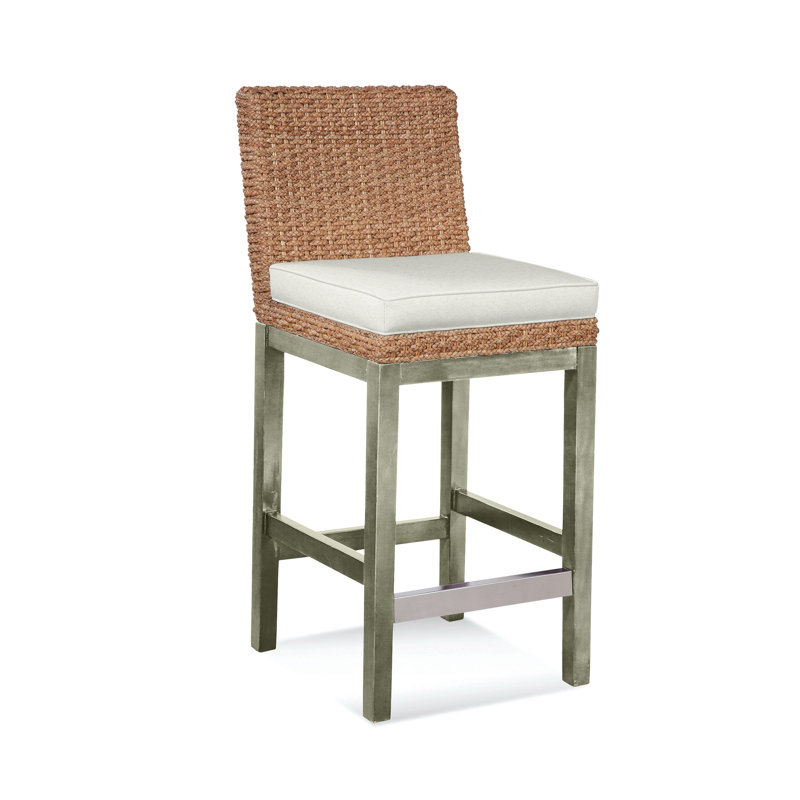 Tabouret de comptoir Seagrass, Tissu performance bleu clair 0851-55, Finition pierre grise