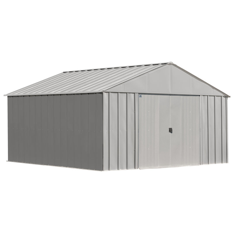 12 ft. W x 12 ft. D Galvanized Steel Storage Shed, Flute Gray