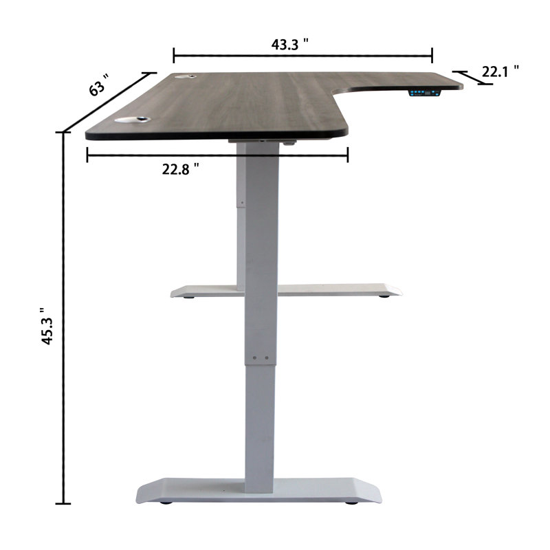 Bureau debout à hauteur réglable en L, Gris ébène / blanc