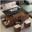 Table basse relevable moderne avec 2 tabourets pour le salon Rangement caché extensible + tiroirs-1900305945