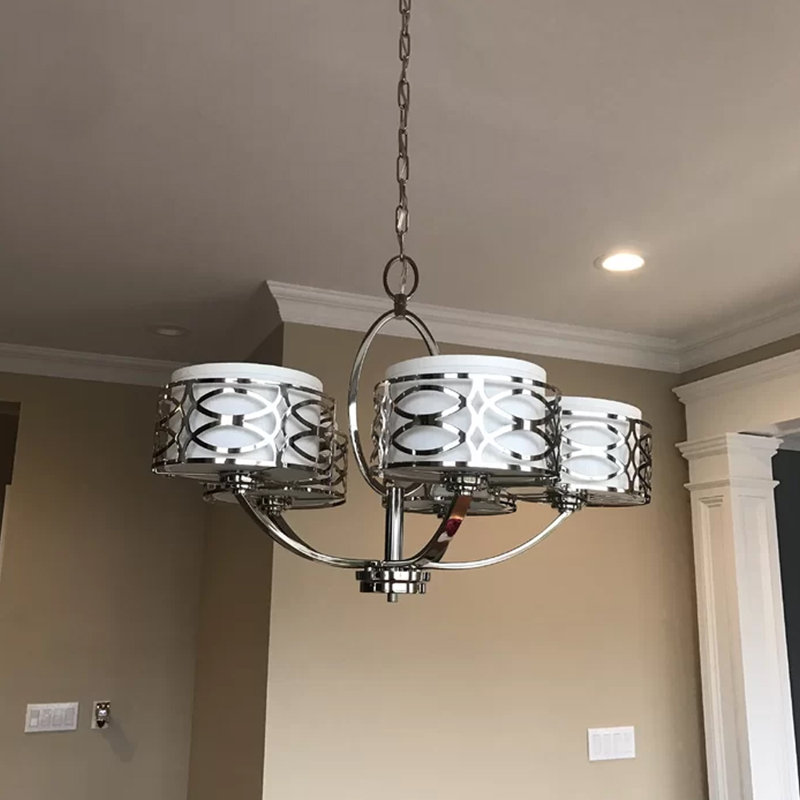 Lustre classique avec abat-jour à 5 lumières Washington Mews, Tissu nickel poli / gris ardoise