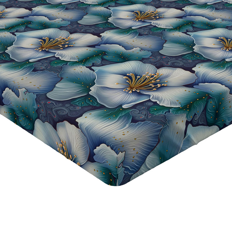 Drap-housse rustique Ambesonne, Drap-housse très grand californien, Bleu ciel, bleu sarcelle, jaune souci / floral