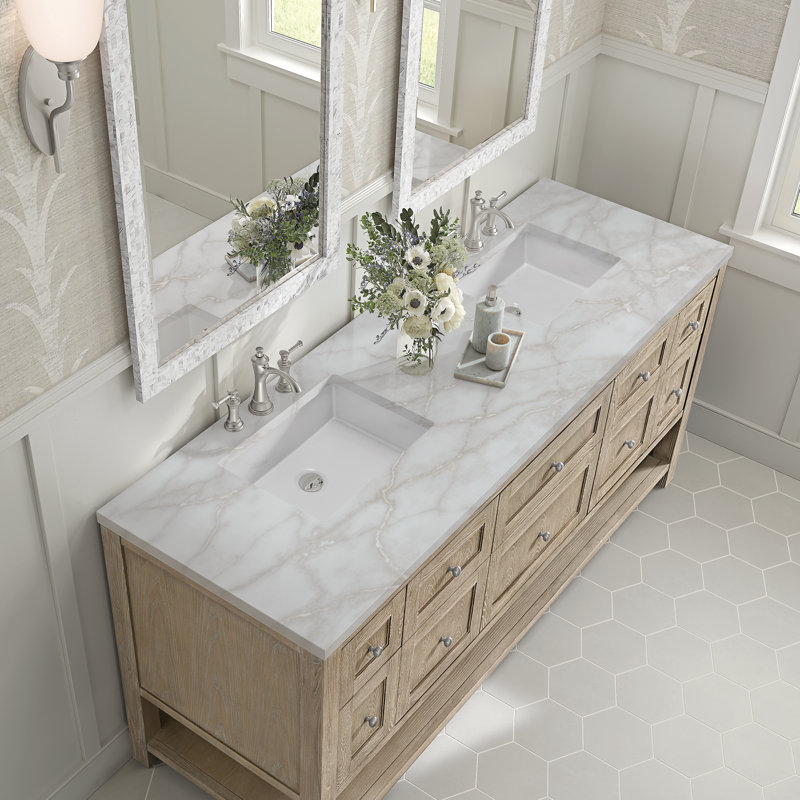 Breckenridge 72'' W Double Vanity, 8" Widespread, Whitewashed Oak, Victorian Silver