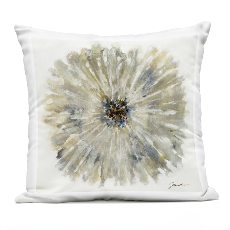 Coussin d'extérieur neutre neutre à motif floral abstrait par Liz Jardine