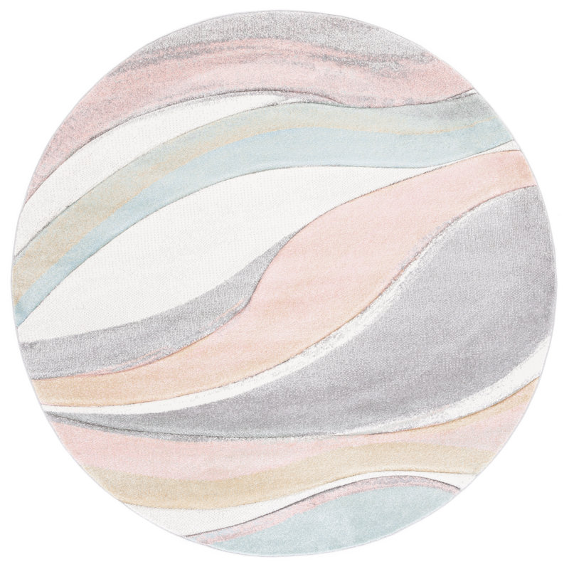 Tapis gris / rose / crème Dugway, Rond 4 pi