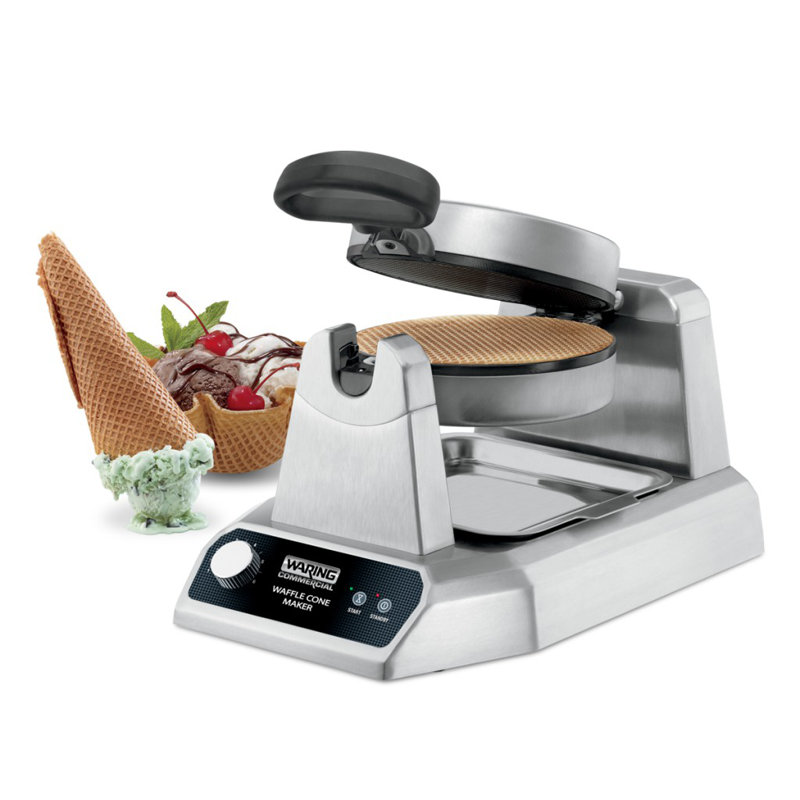 Heavy Duty Silver Single Waffle Cone Maker with Timer