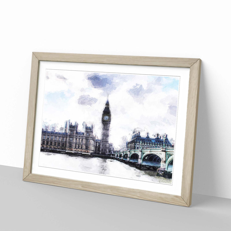 The Houses of Parliament London in Abstract - Picture Frame Painting Print, 27cm H x 36cm W x 2cm D, Oak Framed