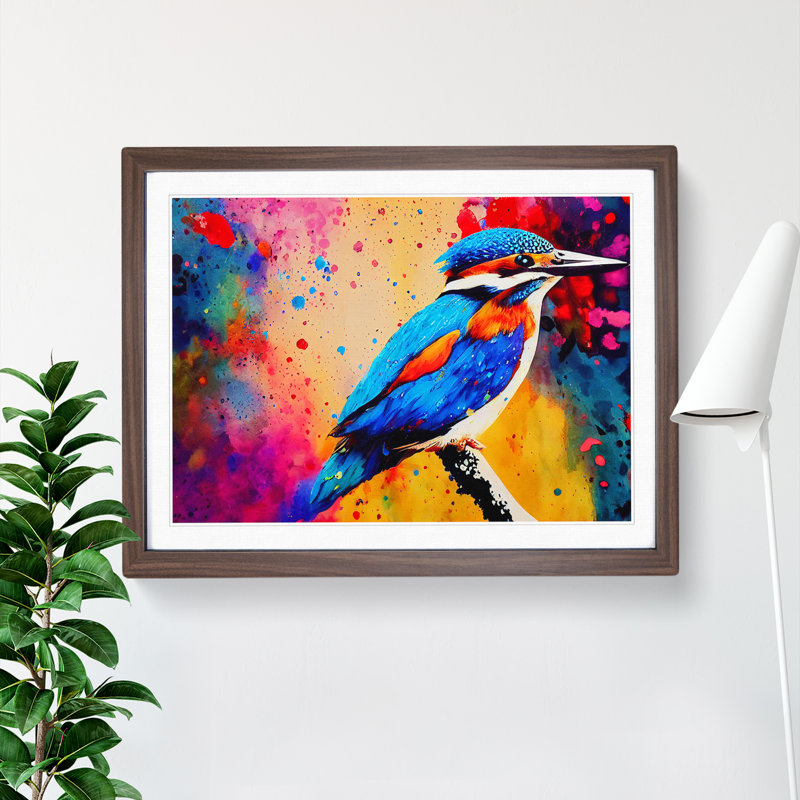 Kingfisher Bird Splashed Vol.1 Abstract - Framed Print, 46cm H x 64cm W x 2cm D, Walnut