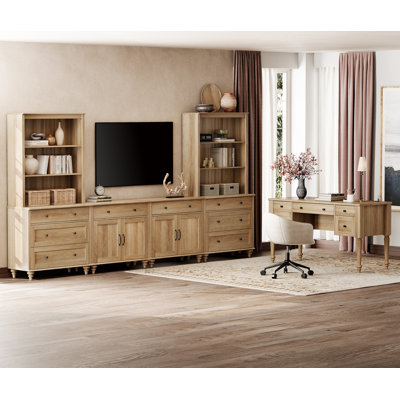 56" Executive Office Desk With Drawers, Farmhouse Desk, 75 Inch Entertainment TV Cabinet Center With Bookshelves, 8 Drawers TV Cabinet,Writing Desk Wi by Rosalind Wheeler