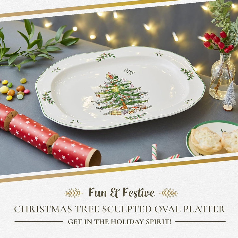Spode Christmas Tree Sculpted Oval Platter 14"