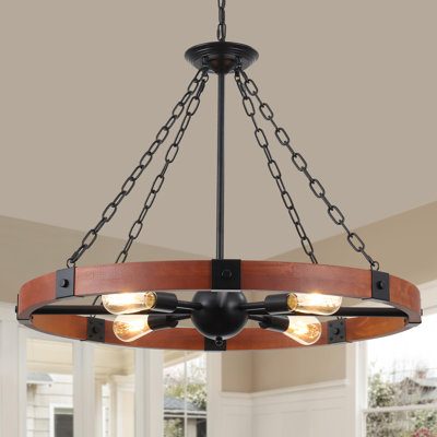 31.5 inch Farmhouse Wood Wagon Wheel Chandelier