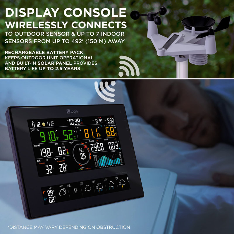 Logia 7-in-1 Wireless Solar Weather Station with 8" Color Display