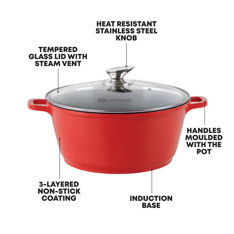 SQ Professional Nea 5 Pieces Aluminium Non-Stick Cookware Set with Glass Lids, Rossa (Red)