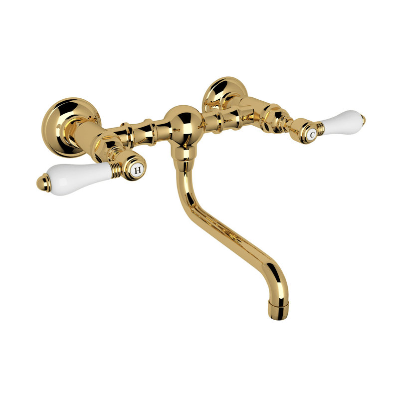 Acqui Wall Mount Bridge Lavatory Faucet, Inca Brass, Lever Handle