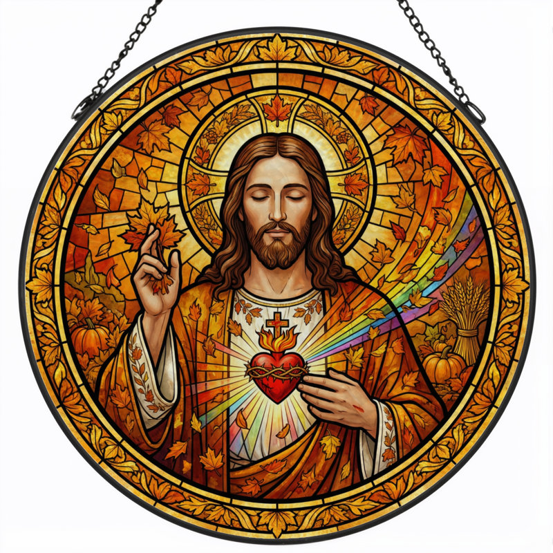 Panneau de vitrail Sacred Heart - 7,8H, H 7,8 po