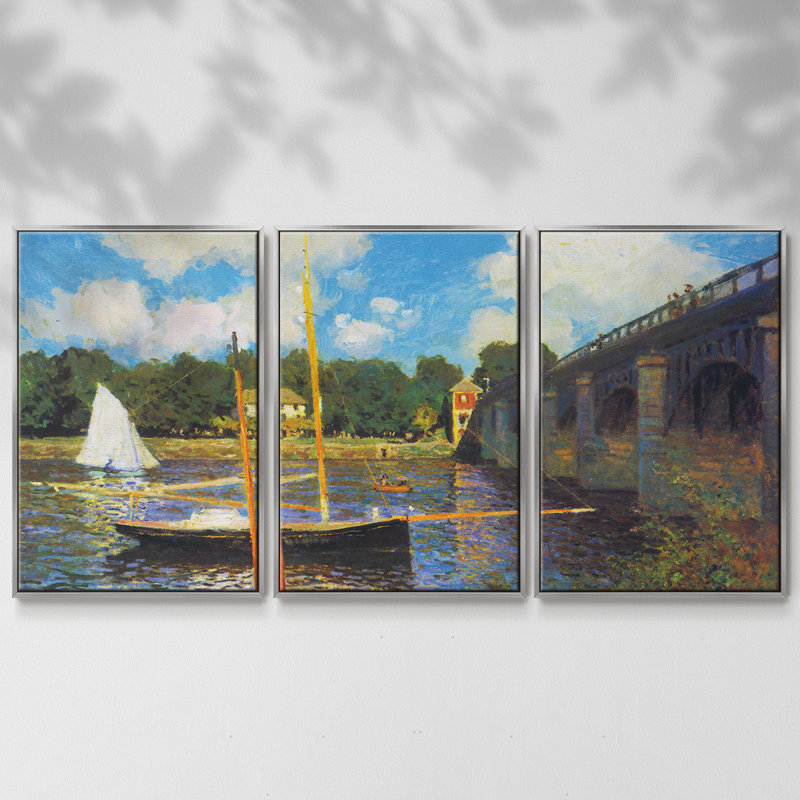 «The Road Bridge, Argenteuil» par Monet, reproduction sur toile 3 pièces, Argent