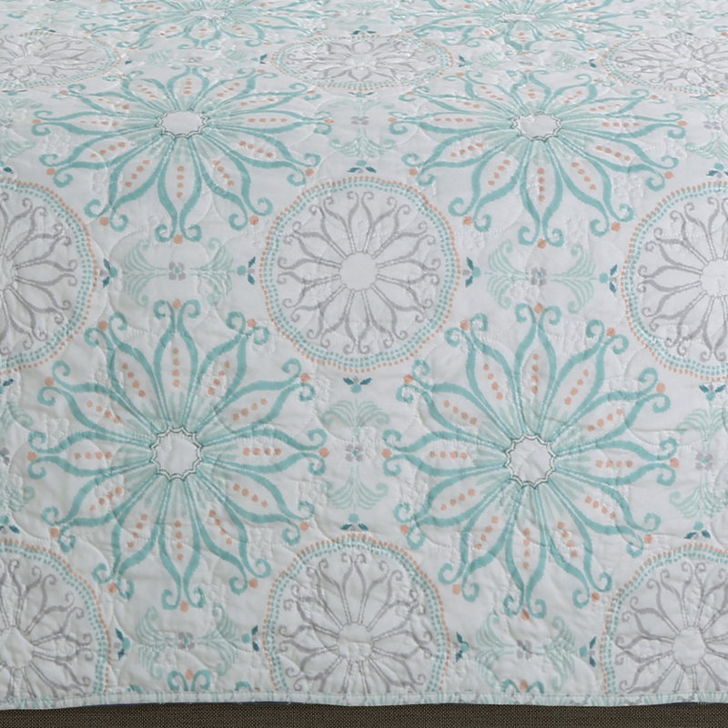 Gray and Aqua Reversible Microfiber Twin Quilt Set