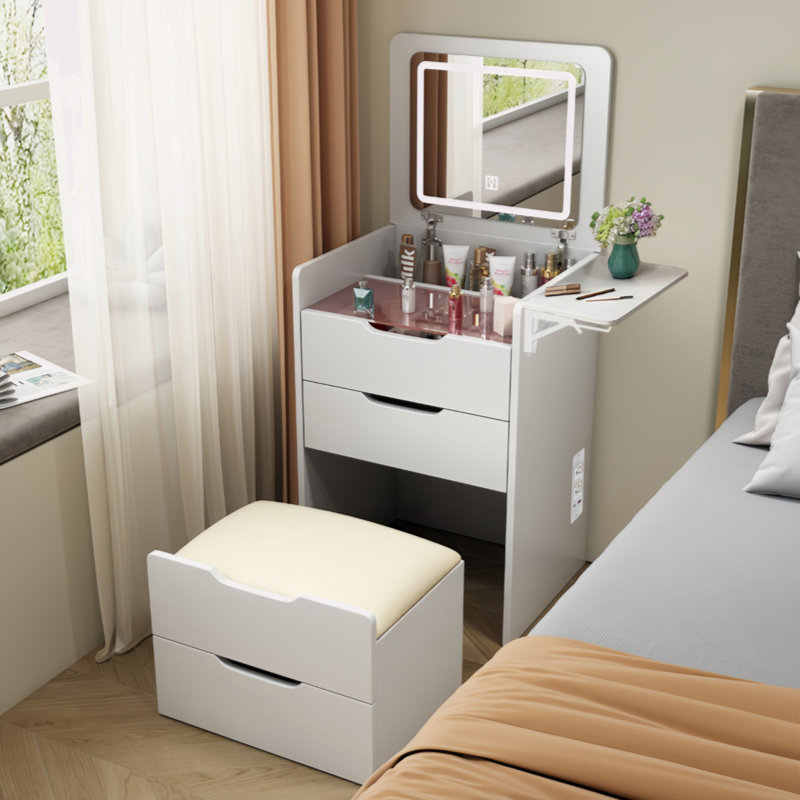Makeup Vanity Desk With Hidden Panel, Vanity Mirror With Lights,Charging Station,3-In-1 Vanity Set With 3 Drawers,  Vanity,Compact Dressing Table With Hidden Stool,Vanity Desk With Mirror And Lights