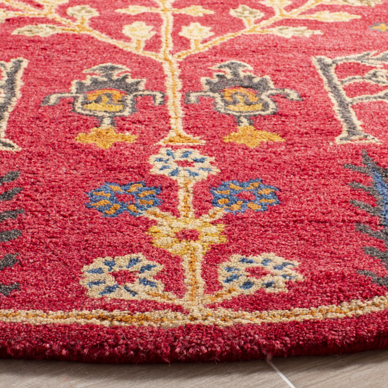Tapis rouge en laine touffeté à la main Wahcheechee, Rond 6 pi