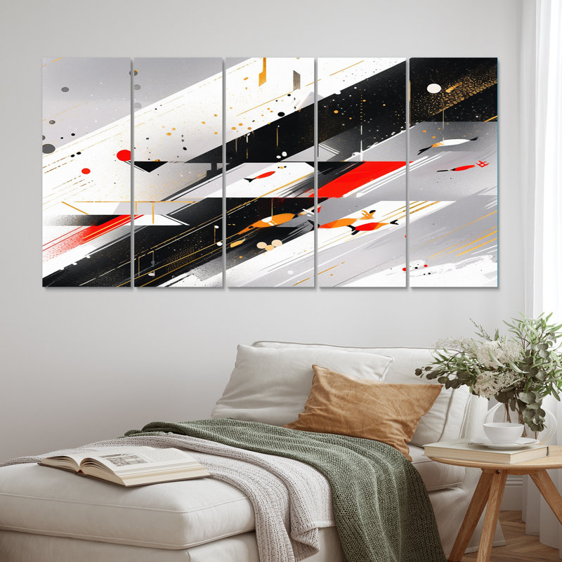Multicolore symétrique Sripes I - décoration murale cubisme - 5 panneaux égaux